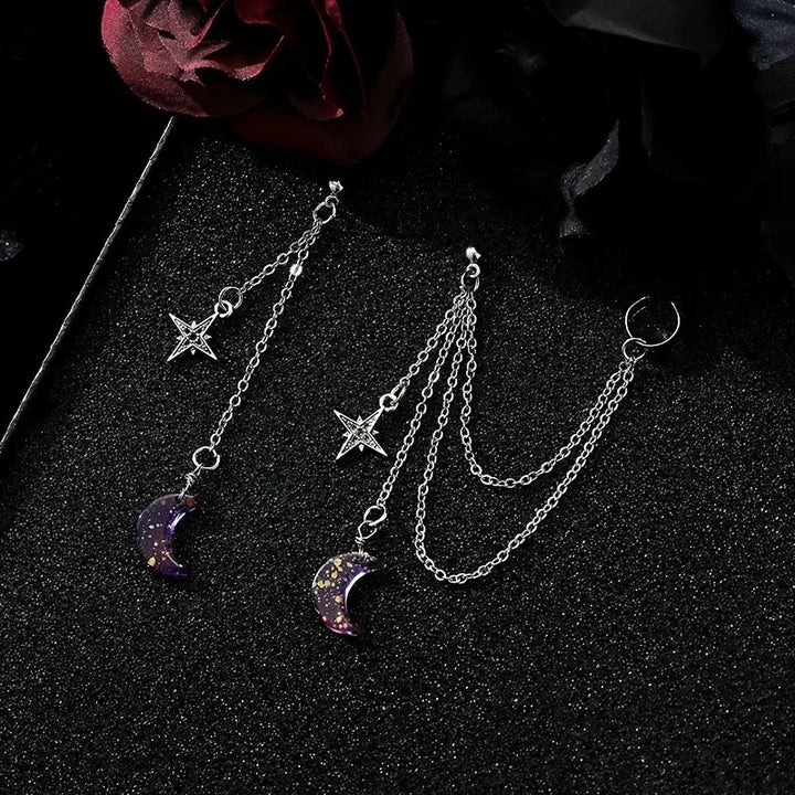 Purple Moon Chain Earrings