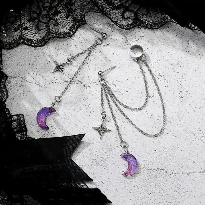 Purple Moon Drop Chain Earrings