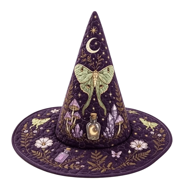 Purple Moth Floral Witch Hat