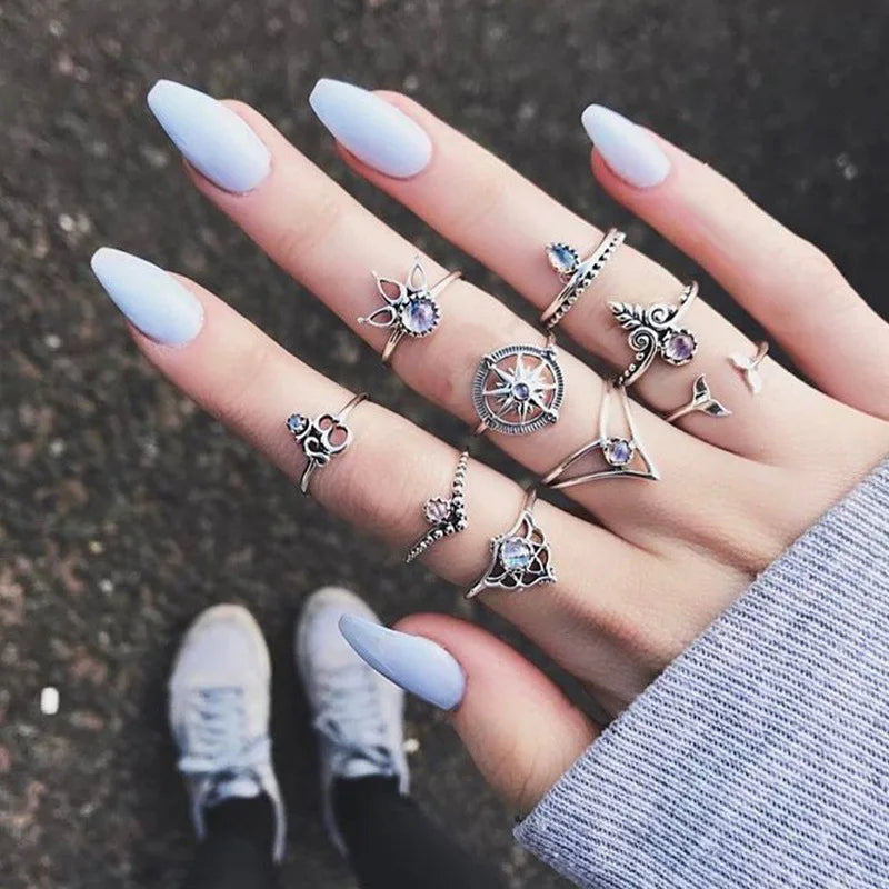 Purple Stone Boho Rings