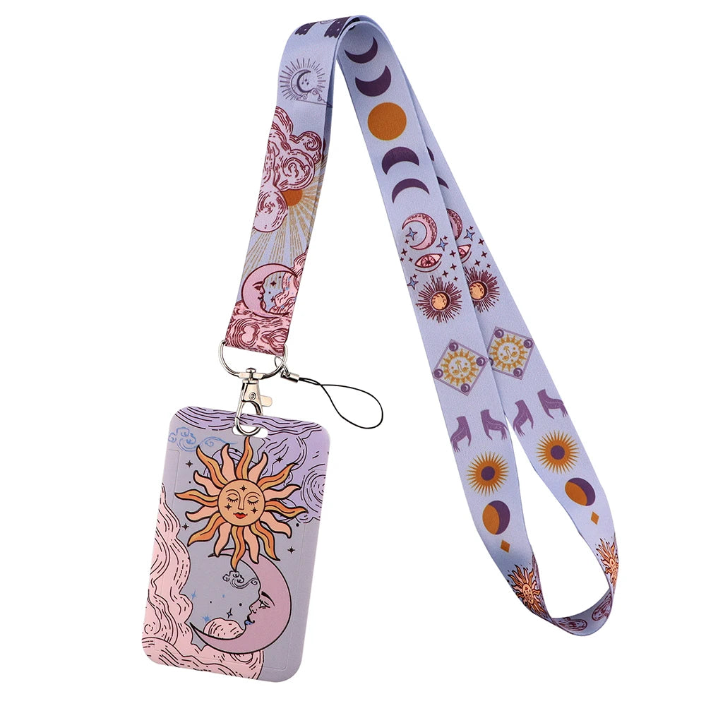 Purple Sun Moon Witchy Lanyard Key Ring Bagde