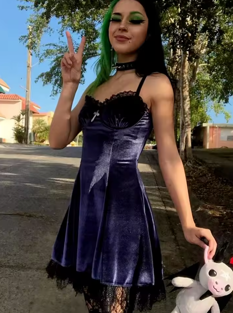 Purple Velvet Lace Dress