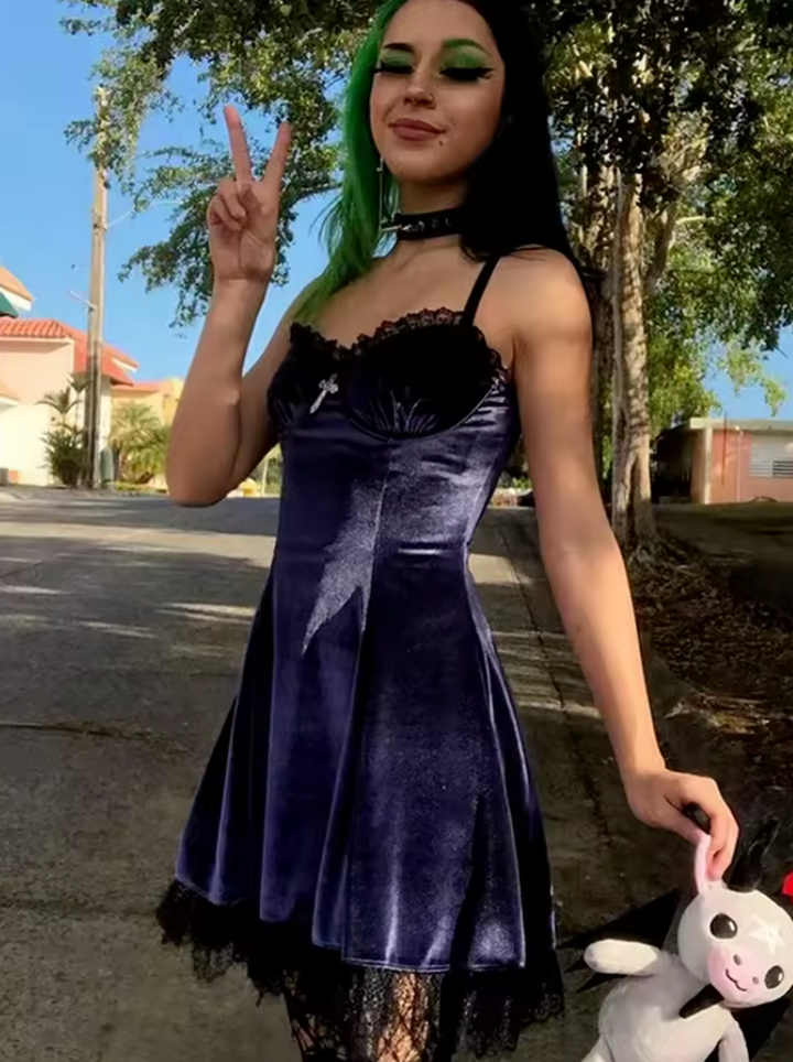 Purple Velvet Lace Dress