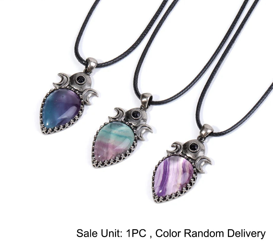 Rainbow Fluorite Triple Moon Necklace