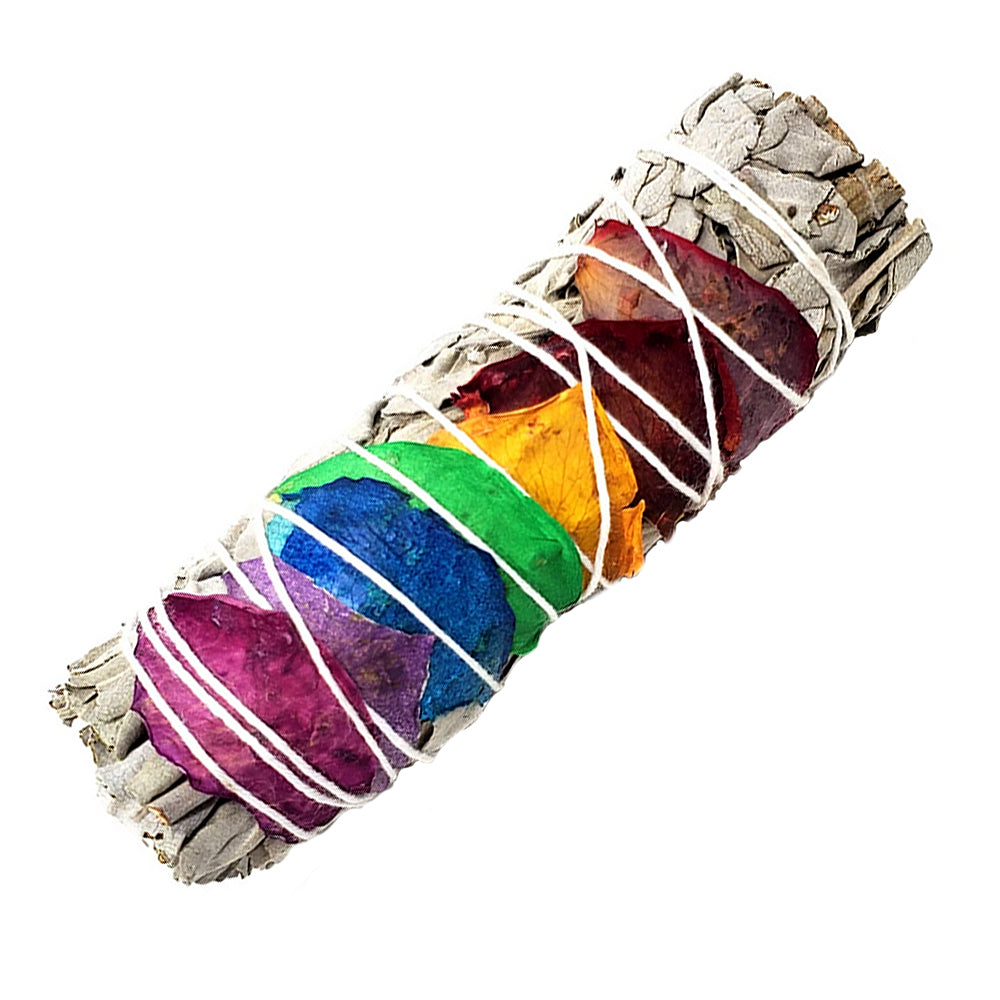 Rainbow Rose Petals and White Sage Smudge Bundle