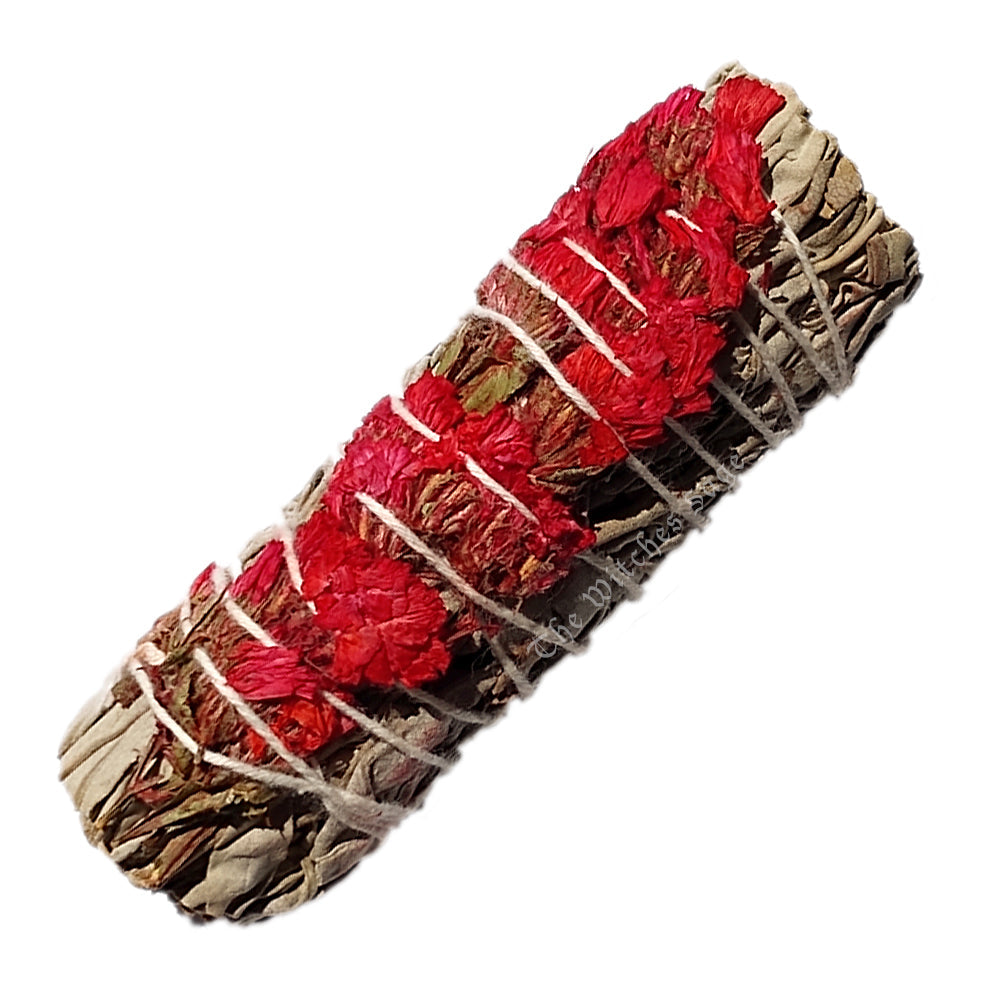 Red Sinuata Flowers White Sage Smudge Stick