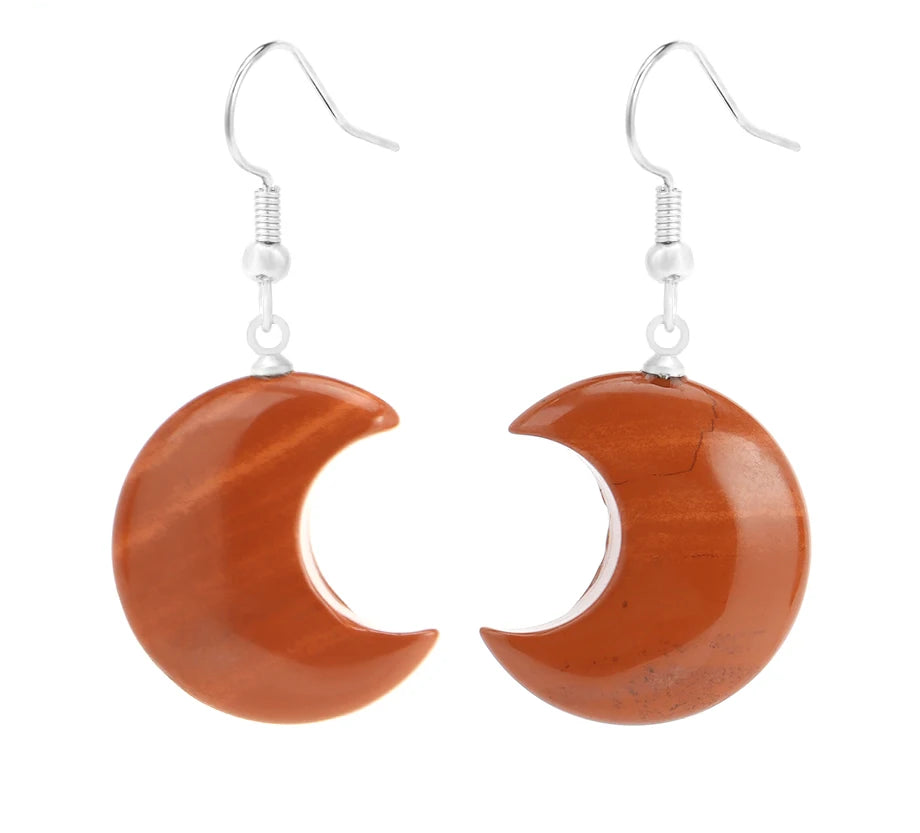 Red Agate Moon Earrings