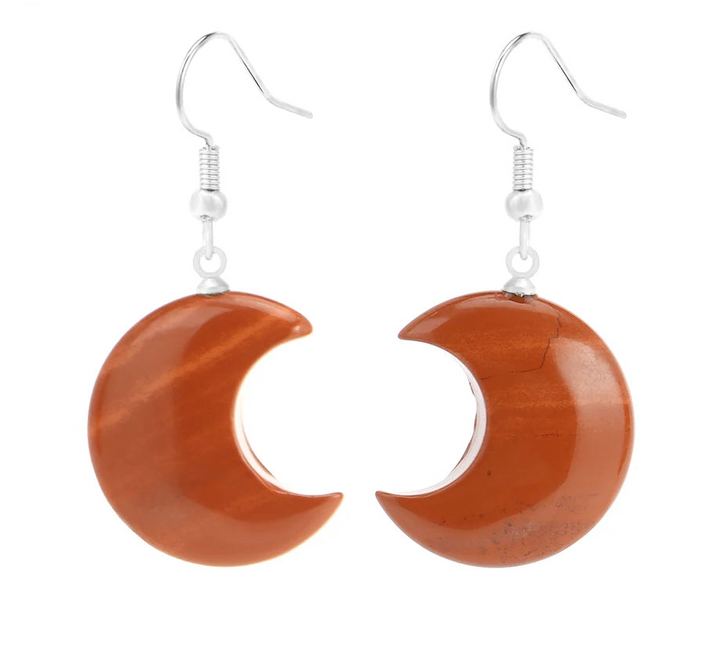 Red Agate Moon Earrings