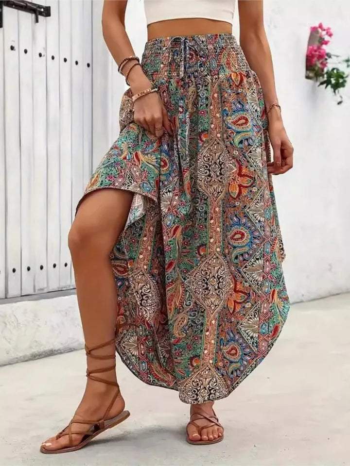 Red Blue Green Boho Floral Skirt