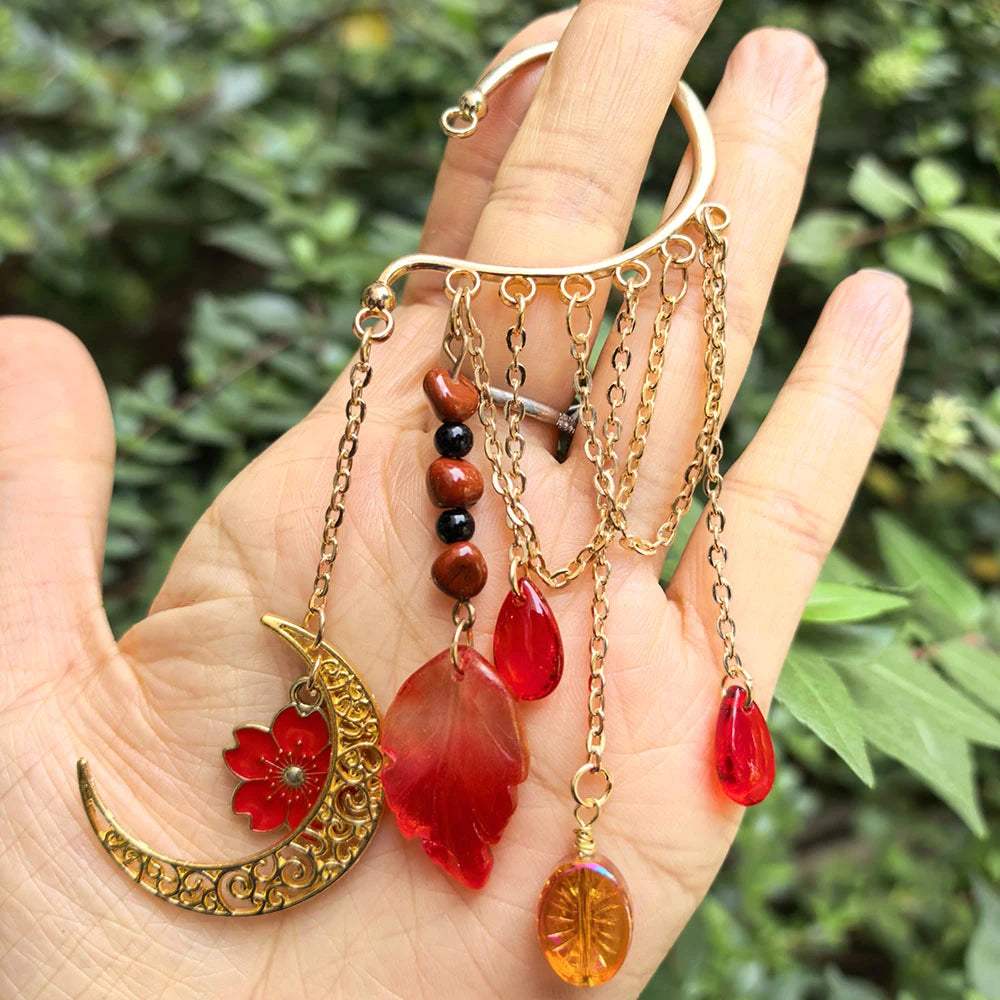 Red Crystal Moon Ear Cuffs