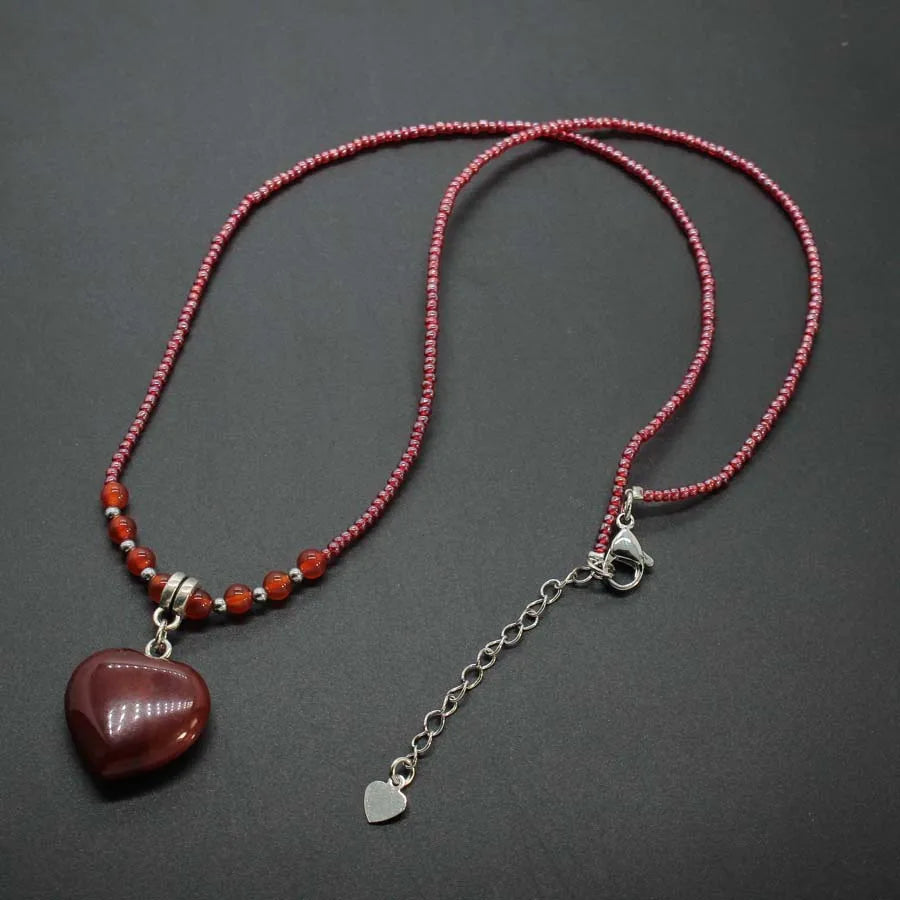 Red Jasper Bead Heart Necklace