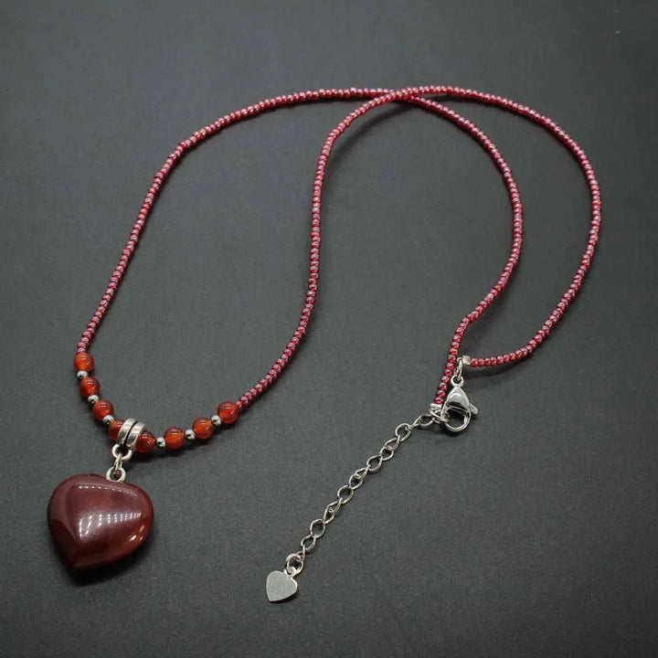 Red Jasper Bead Heart Necklace
