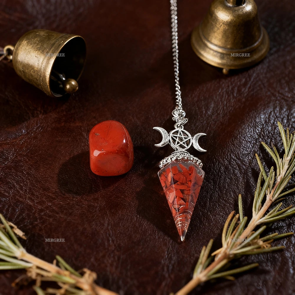 Red Jasper Triple Moon Pentacle Pendulum
