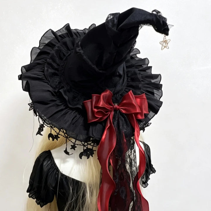 Red Lace Velvet Witch Hat