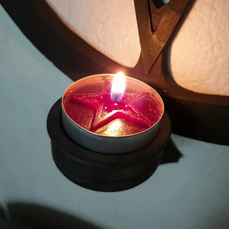 Red Pentacle Beeswax Tealight Candle