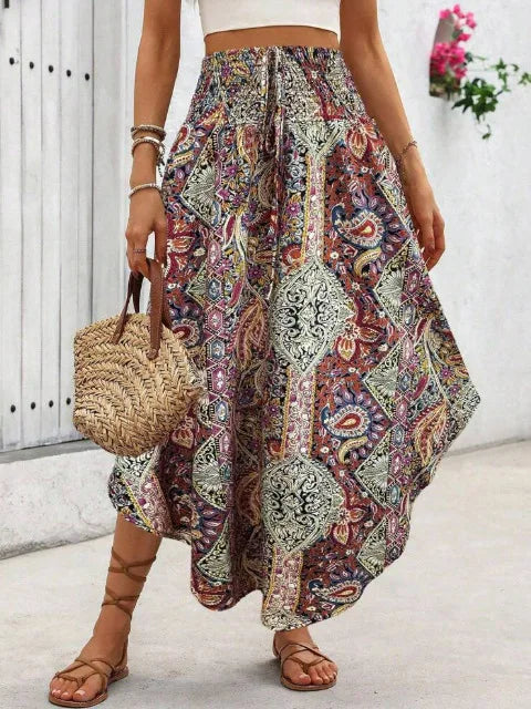 Red Purple Floral Boho Skirt