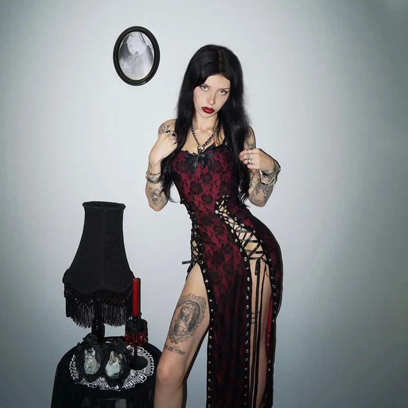 Red Rose High Split Dress