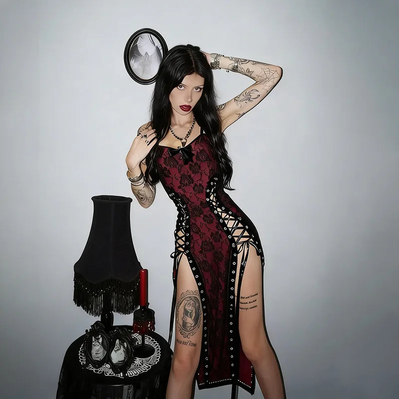 Red Roses High Split Dress