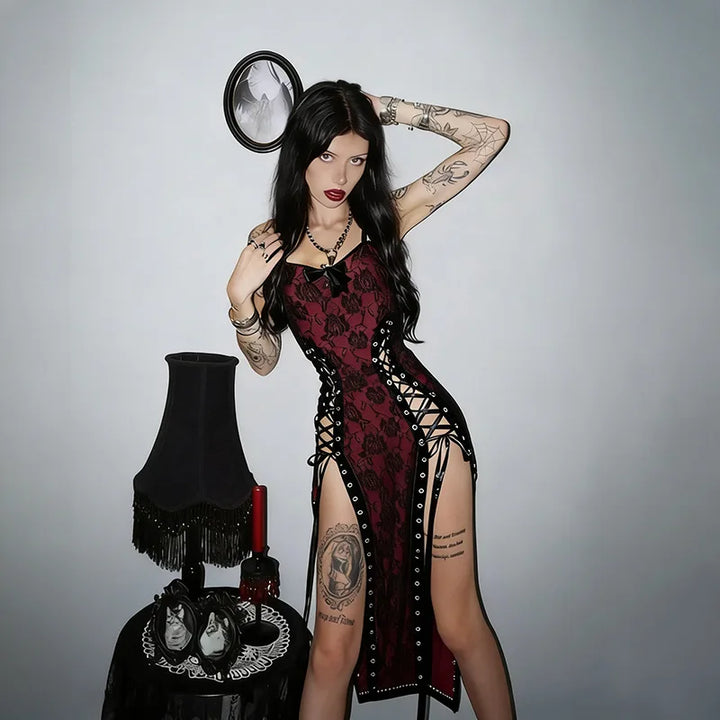 Red Roses High Split Dress