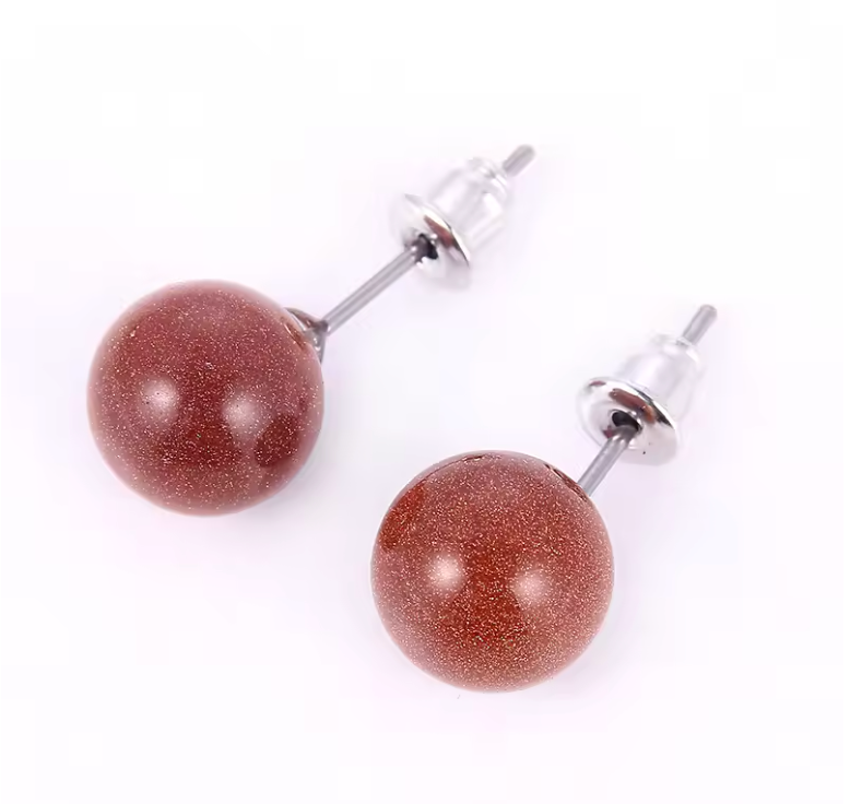 Red Sandstone Stud Earrings