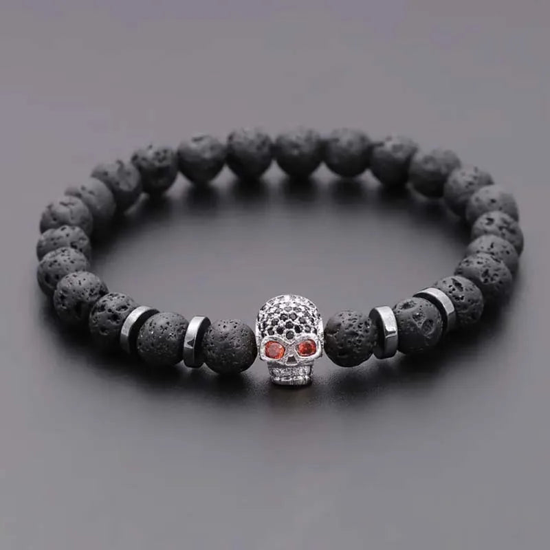 Red Skull Lava Rock Bracelet 