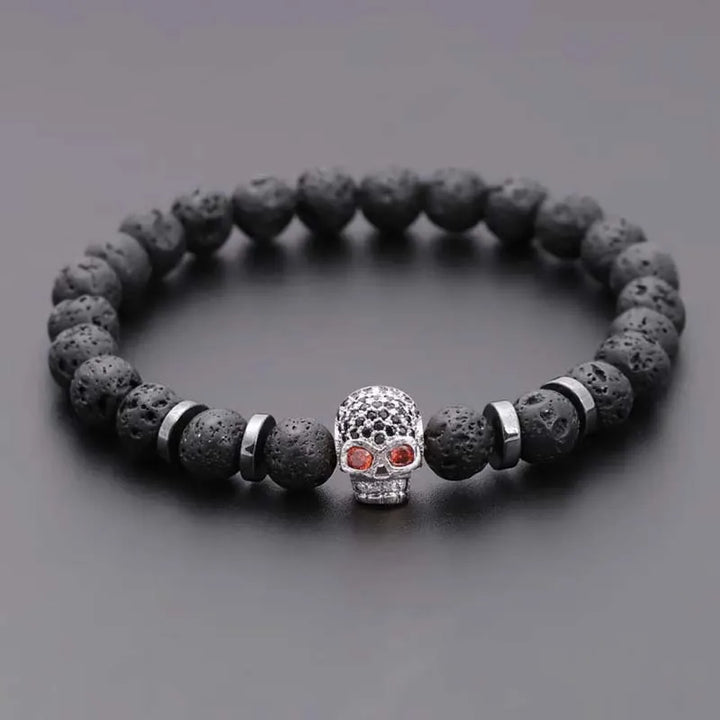 Red Skull Lava Rock Bracelet 
