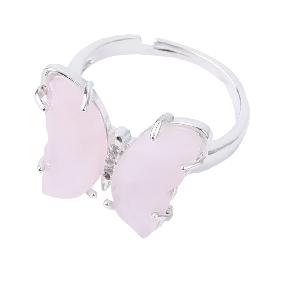 Rose Quartz Butterfly Silver Ring