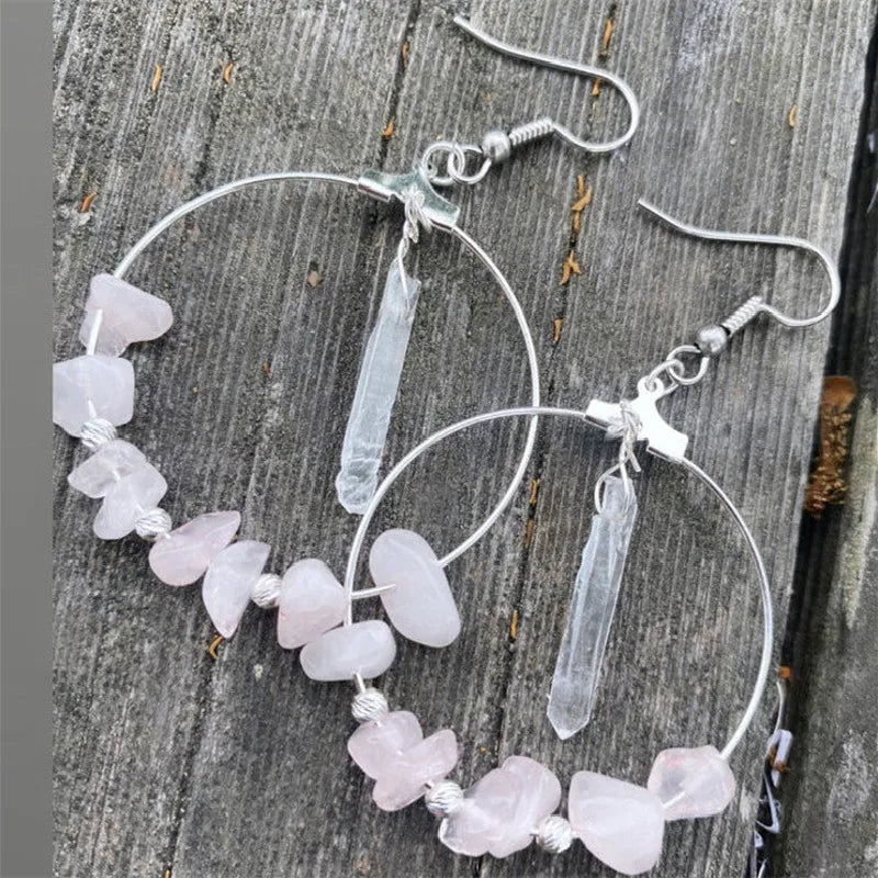 Rose Quartz & Clear Quartz Hoop Earrings
