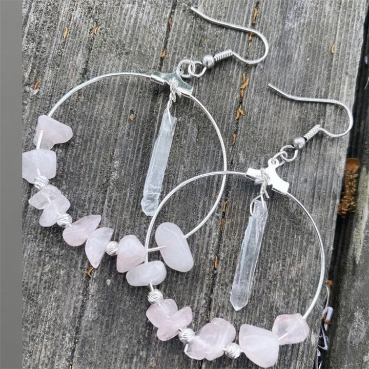 Rose Quartz & Clear Quartz Hoop Earrings