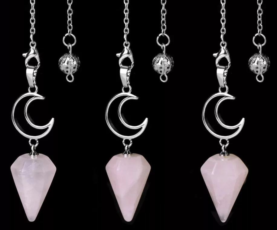 Rose Quartz Crescent Moon Pendulums