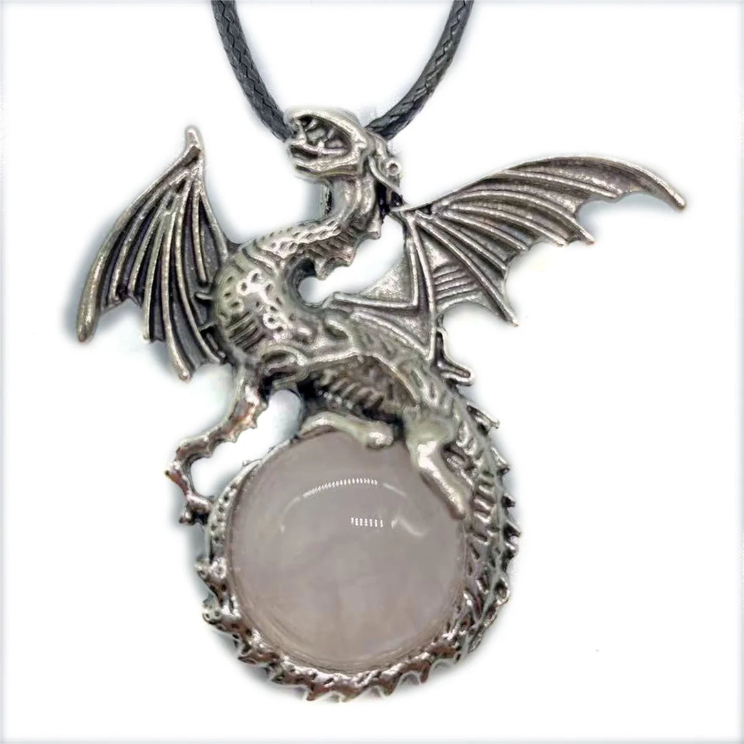 Rose Quartz Crystal Dragon Necklaces