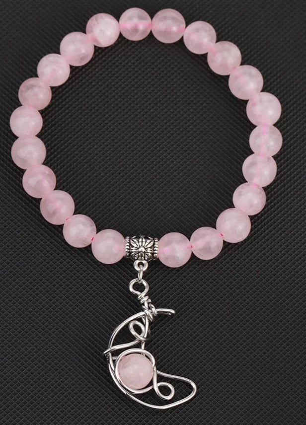 Rose Quartz Crystal Moon Bead Bracelets