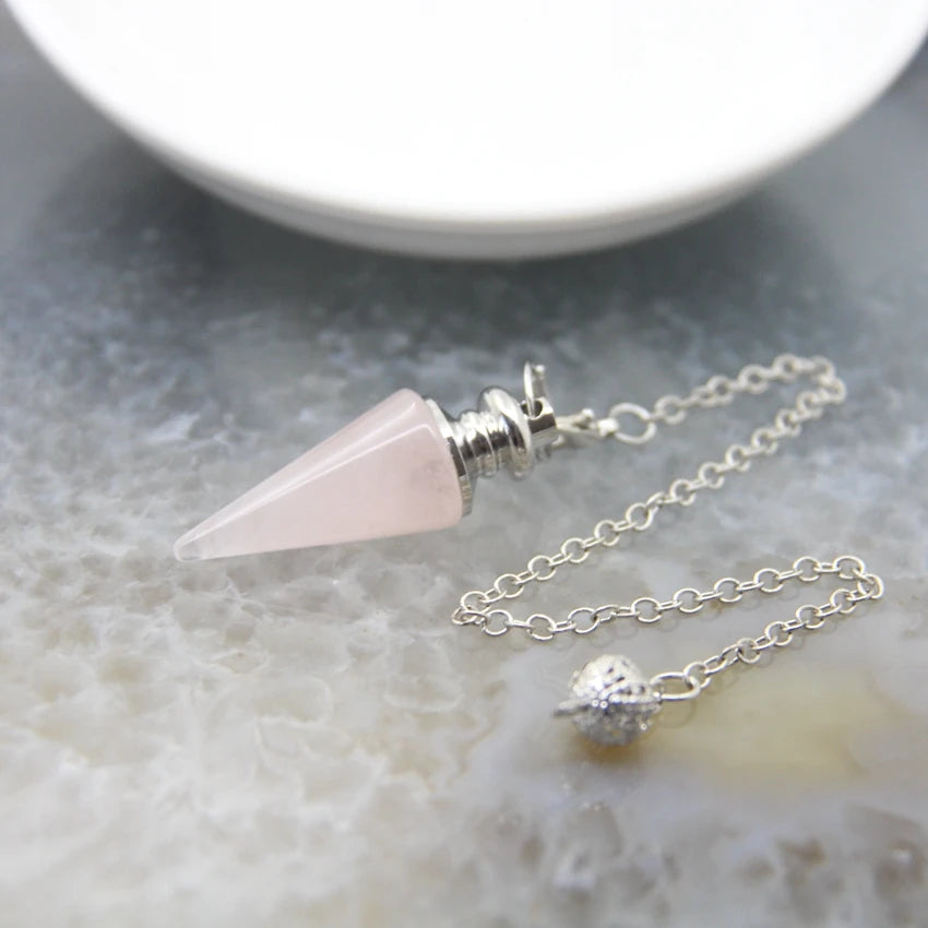 Rose Quartz Crystal Silver Pendulum