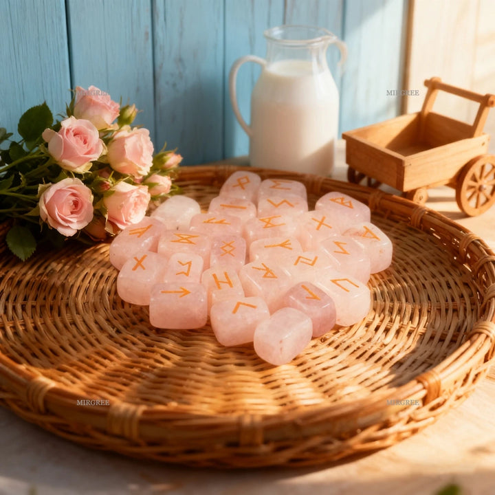 Rose Quartz Crystal Viking Runes