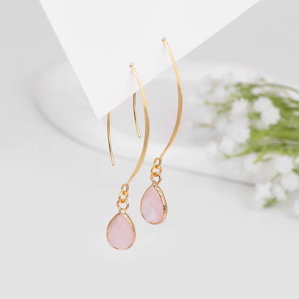 Rose Quartz Faceted Gold Earrings