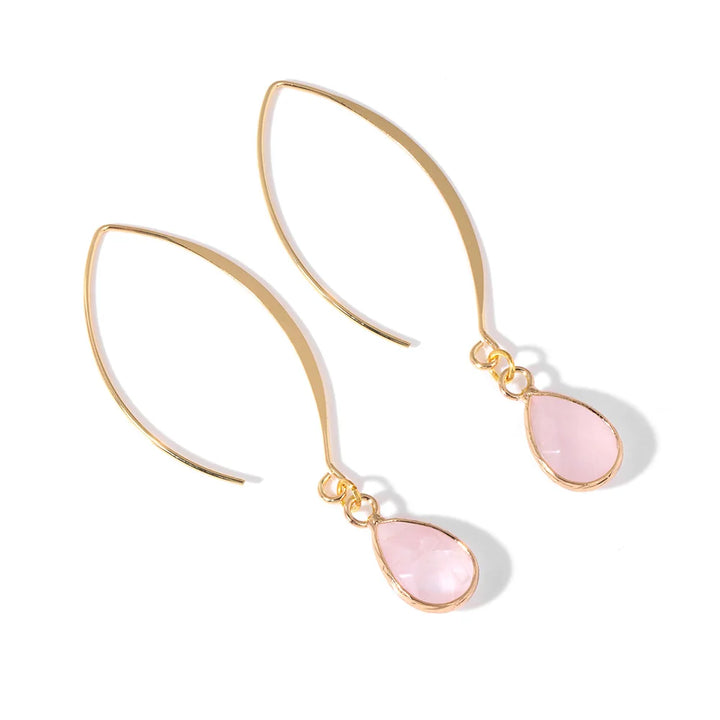 Rose Quartz Faceted Teardrop Gold Earrings
