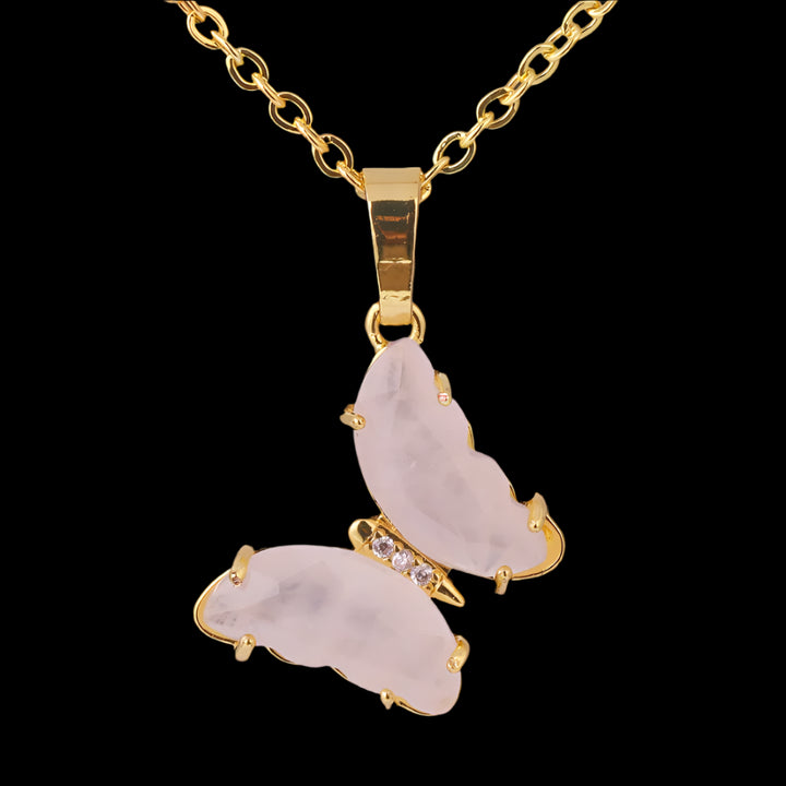 Rose Quartz Gold Butterfly Necklace