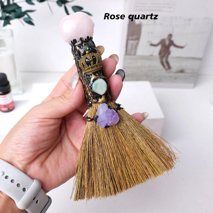 Rose Quartz Heart Witch Broom