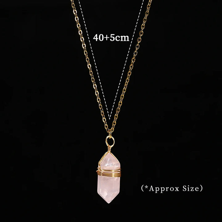 Rose Quartz Hexagon Wire Wrap Gold Necklaces