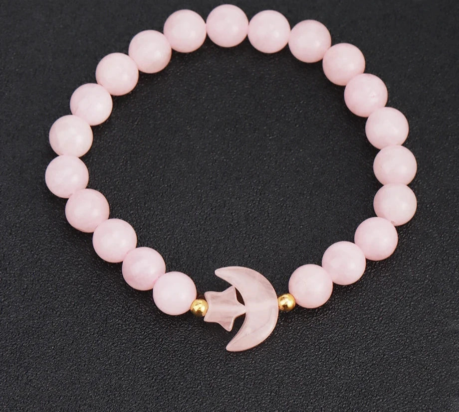 Rose Quartz Moon Bead Bracelet