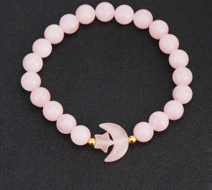 Rose Quartz Moon Bead Bracelet