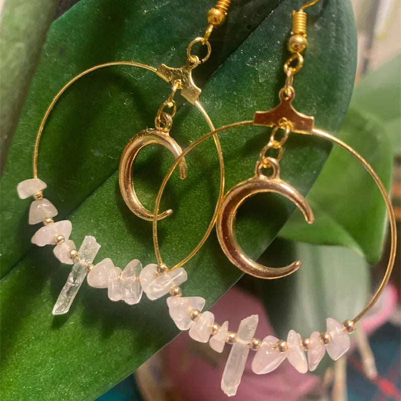 Rose Quartz Moon Hoop Earrings