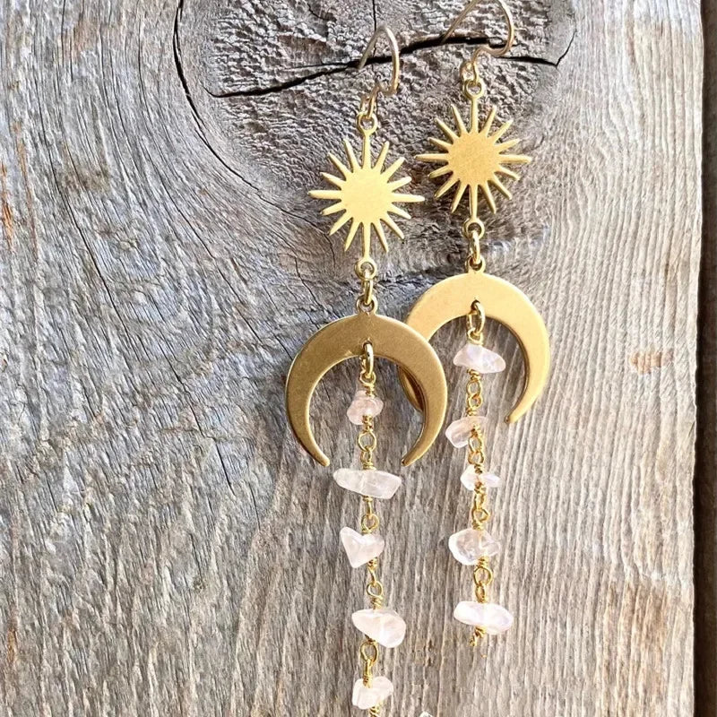 Rose Quartz Moon Sun Earrings