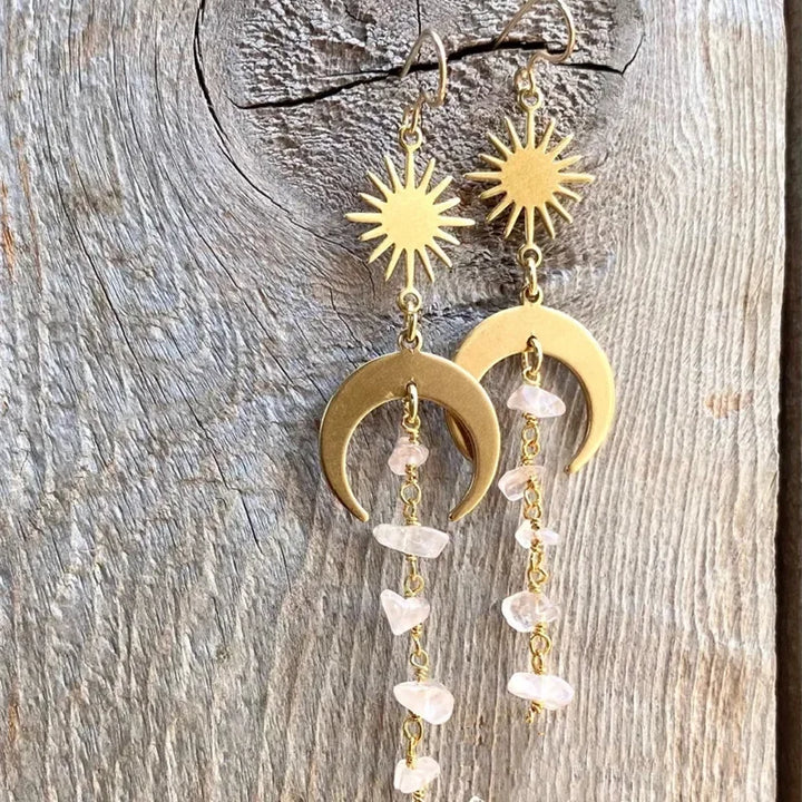 Rose Quartz Moon Sun Earrings