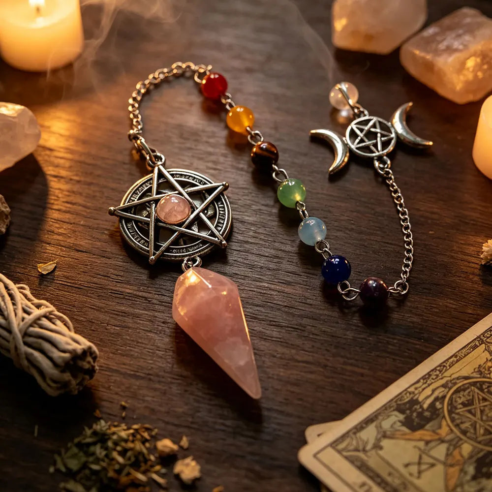 Rose Quartz Pentacle Chakra Pendulums