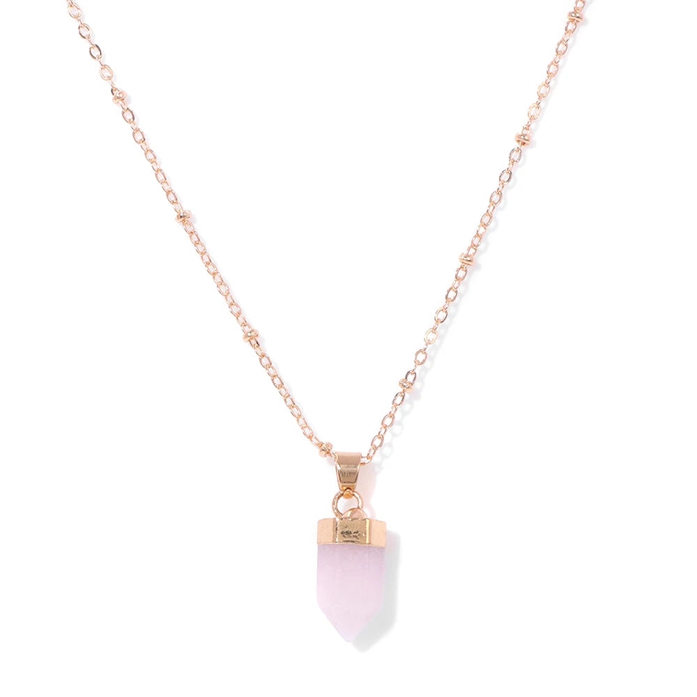 Rose Quartz Point Gold Pendant Necklace