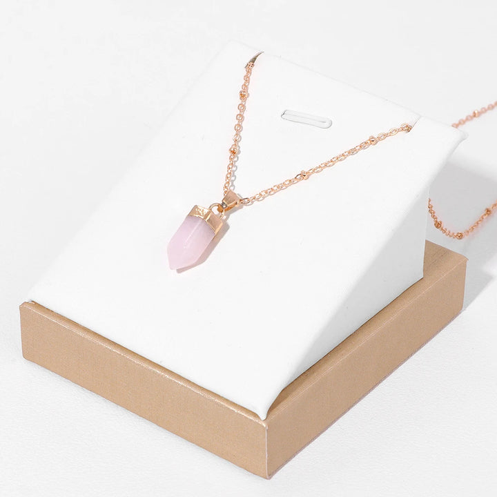 Rose Quartz Point Pendant Gold Necklaces 