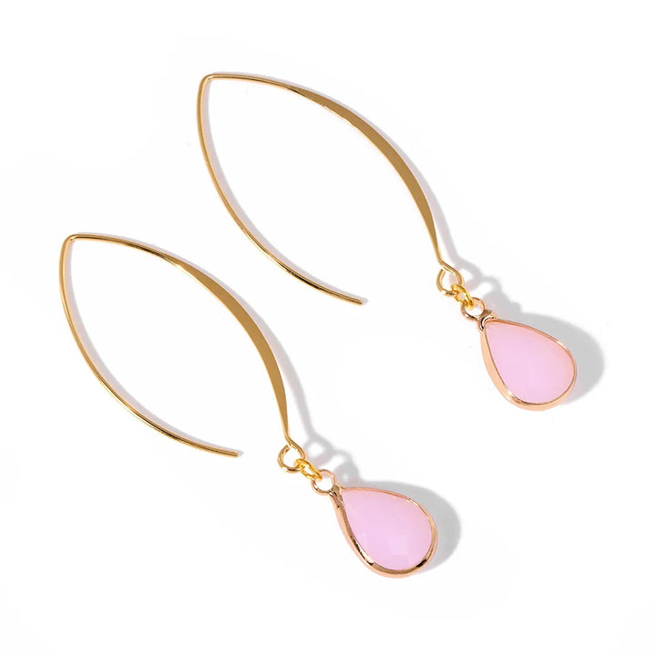 Rose Quartz Teardrop Gold Earrings