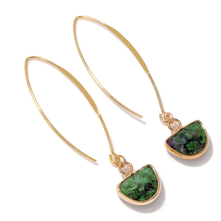 Ruby Zoisite Crystal Gold Earrings