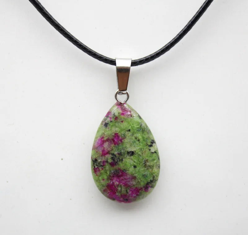Ruby Zoisite Teardrop Pendant Necklace